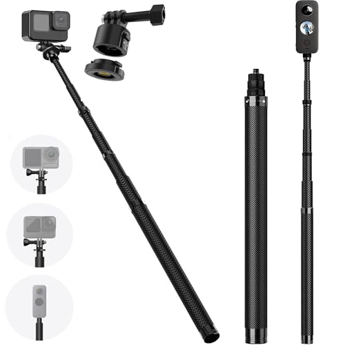 VIDIFY 1.16m / 3.8ft Adjustable Carbon Fibre Invisible Selfie Stick For Insta 360 X5, OSMO 360 Extendable Carbon Fiber Extension Pole For Insta360 X5 X4, X4 Air, GoPro, DJI Action Camera Panoramic