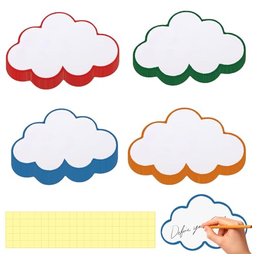100 Stück Wolkenförmige Moderationskarten Set, Karteikarten Bunt mit 100 Klebepads, 23X14CM, Karteikarten Klein Blanko für Whiteboard Schule Büro Präsentationen Moderation (4 Farben)