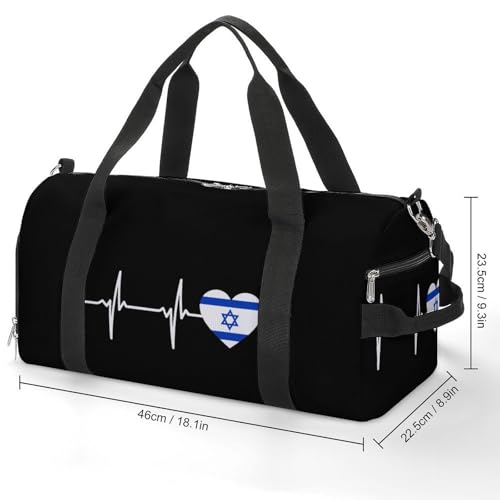 Israel Flag Heartbeat Gym Bag Travel Duffle Bags Carry On Tote Weekender Bag Suitable for Men Women2