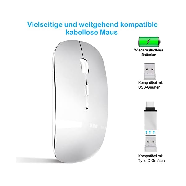 Kabellose Maus, Funkmaus 2,4 GHz mit USB-Empfänger für Laptop Computer -Wiederaufladbar Tragbare Silent Maus Kompatibel… – Bild 9