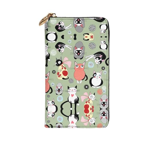 Portefeuille long en cuir noir imprimé chat avec porte-monnaie - 2