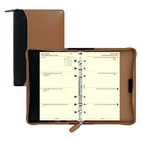 Filofax Nappa-Reißverschluss-Organizer, persönliche Größe, Taupe/Schwarz - Nappaleder, sechs Ringe, Wochenansicht, Kalender Cover