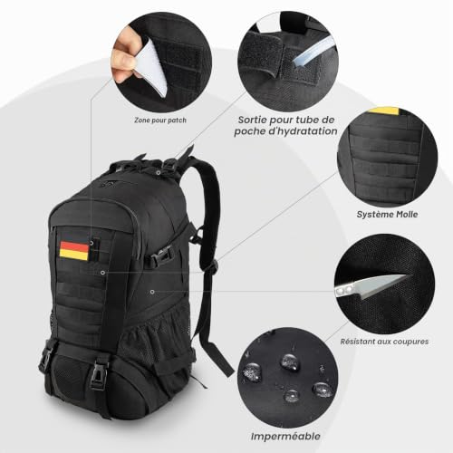 Jueachy Sac à Dos Tactique Militaire 30L Grande Capacité Sac Randonnée Daypack Sac à Dos Multifonction pour Trekking Voyage Camping Escalade Alpinisme Pêche École ou Utilisation Quotidienne – vue 6