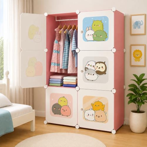 Image of 6 Door Plastic Wardrobe for Kids - Cupboard for Clothes Storage Rack, Almirah for Clothes, Baby Collapsible Wardrobe, Multi-Purpose Kids Storage Organizer for Books,Toy