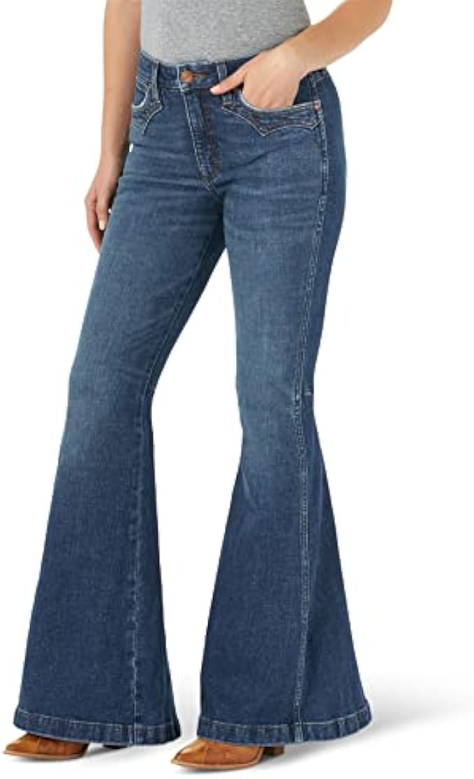 Wrangler 女款復古高腰喇叭喇叭喇叭綠色牛仔褲, 綠色, One Size