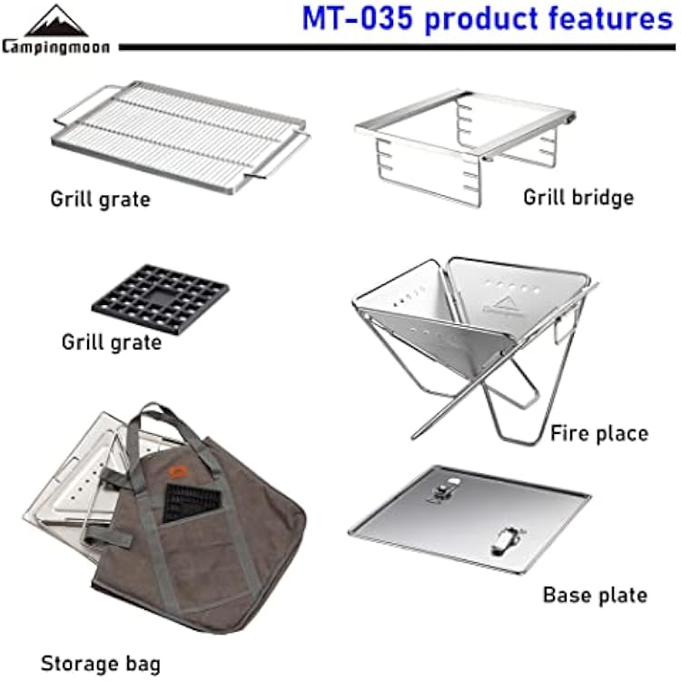Campingmoon BBQ Grill Fire Pit Foldable Stainless Steel - Medium MT-035