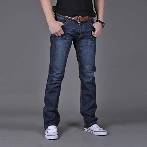 Classic Fit Jeans Mens Comfy Stretch Denim Pants Retro Washed Straight Leg Biker Jeans Trousers Bootcut Work Pants 7