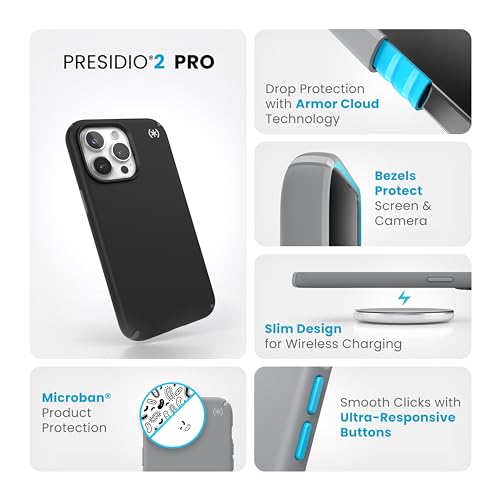 Image of Speck iPhone 15 Pro Max Case - Drop Protection - Scratch Resistant, Soft Touch, 6.7 Inch Phone Case - Presidio2 Pro Black /Slate Grey /White