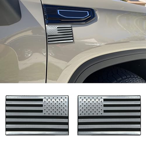 Image of 2PCS American Flag Decal Bumper Sticker, Embossed 3D Metal All Black American Flag Emblem Decal Stickers, 5 inch x 3 inch Matte USA Flag Car Decals Universal for Car Truck SUV Motocycle Boat (Silver)
