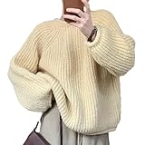 [1/2plus] ニブンノイチプラス セーター ゆる ニット ゆったり プルオーバー トップス ロー ゲージ オーバー サイズ レディース (ベージュ,M)