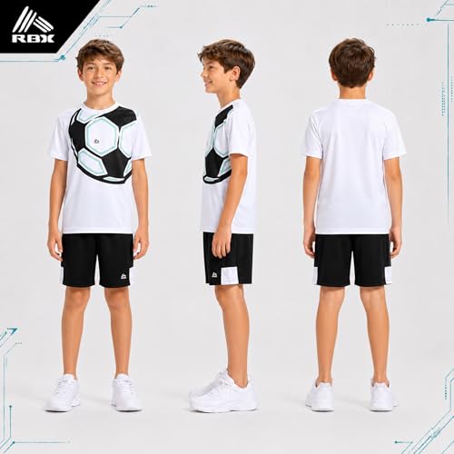 Image of RBX Boys Athletic Shorts Set - 2 Piece Active Performance Graphic Tees and Mesh Gym Shorts for Boys With Elastic Waistband