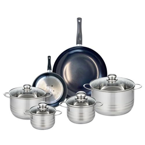 ELO 9730850 Elo Prima Brillant, acero inoxidable, inducción, 6 piezas, juego de 2 sartenes de cocina 20 y 32 cm y 4 ollas 14, 16, 20 y 24 cm