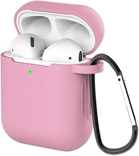 Viwind Silicone Case Cover for Airpods 1st 2nd with Carabiner,Protective Soft TPU Skin Case Waterproof Shockproof Cover [Front LED Visible] Compatible with Apple AirPods 1st 2nd (Bean Pink)