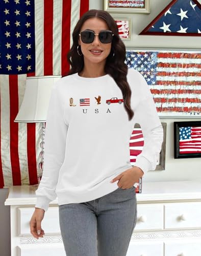 Image of LAZYCHILD USA Sweatshirt Women American Flag Shirt Patriotic TShirt Stars Stripes Pullover 4th of July Tee Tops