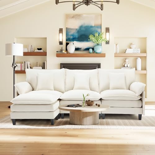 Image of Cloud Couch, 106 inch Modular Sectional Sofa with Movable Ottoman, L Shaped Modern Sofa with Pillows, Deep Seat Couches for Living Room, Bedroom and Apartment, Comfy Couch, Beige
