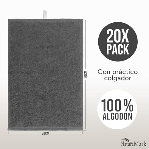 Miniatura 3 de Naturemark Toallas De Invitado Pack De 20 30x50 Cm , 100 Algodón, Certificadas Oeko-Tex, Suaves, Absorbentes Y Fáciles De Cuidar Para Baño, Invitados Spa - Gris