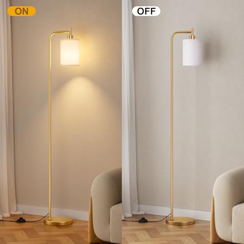 Image of Ziisee 64 inch Floor Lamp for Living Room with Remote Control, Beige Shade with Gold Pole, Dimmable Tall Lamps for Bedroom Office Corner, 9W LED Bulb Included