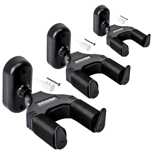 AODSK Guitar Wall Mount 3 Pack, Auto Lock Guitar Wall Hangers ,for Acoustic and Electric Guitar, Ukulele, Bass, Banjo and Mandolin,Guitar Accessories,Black