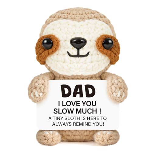 Giftasy Funny Dad Gifts from Daughter Son - Positive Handmade Crochet Sloth Birthday Gift for Dad I Love You Dad Gift Idea Emotional Support Small Gifts for Daddy