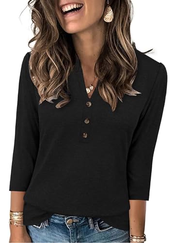 JomeDesign Womens Tops 3/4 Sleeve V Neck Shirts Dressy Casual Tunic Blouses Summer Tees2