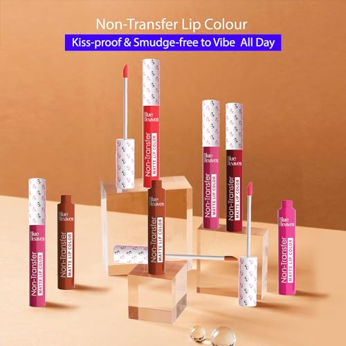 Image of Blue Heaven Non Transfer Matte Lip Color, Long Lasting upto 8 hrs, Light Weight & Smudge Proof, Non Transfer Liquid Lipsticks for Women, 302, 2.8ml