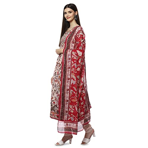 Image of Biba Cotton Women's Printed Fitted Salwar Kurta Dupatta(Skdkalamkar8356 Beige 34)