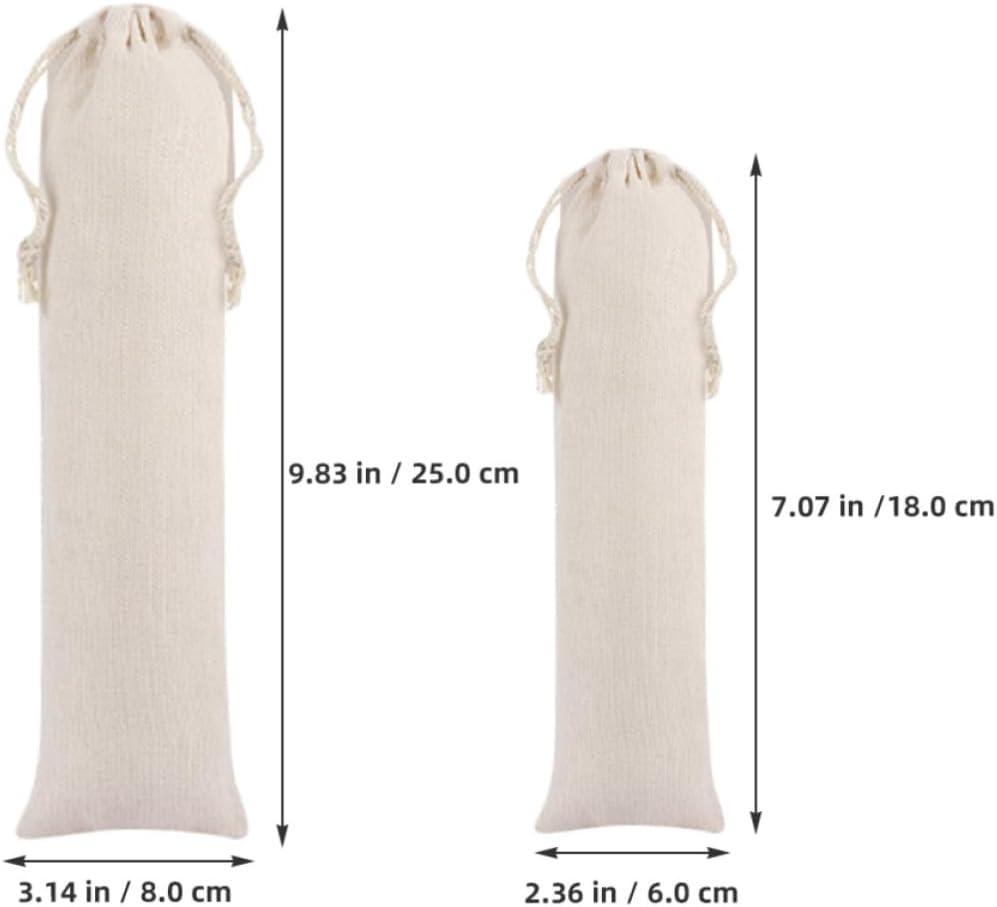 COLLBATH Drawstring Straw Bags Portable Space-saving 10pcs Cotton Linen Tableware Pouches Straw Carrying Cases Simple Design for School and Work
