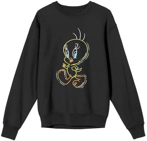 Bioworld Looney Tunes Black Light Tweety Women's Black Crewneck Fleece Sweatshirt
