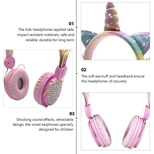 Mobestech Fones de Ouvido Kids Unicórnio Fone de Ouvido Infantil Com Fio E Fone de Ouvido Unicórnio