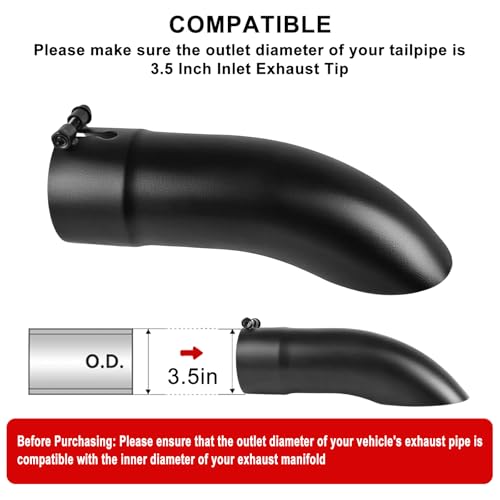 Image of MuHize 3.5 Inch Inlet Turn Down Exhaust Tip Black, 3.5 inch Outlet 12 inch Length