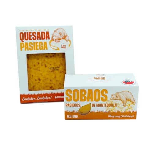 EL OSO PARDO Sobaos Pasiegos IGP (6 uds) + Quesada Pasiega Tradicional 450g Bizcochos, Recetas Típicas de Cantabria, Sabor y Textura Auténticos (Grande)