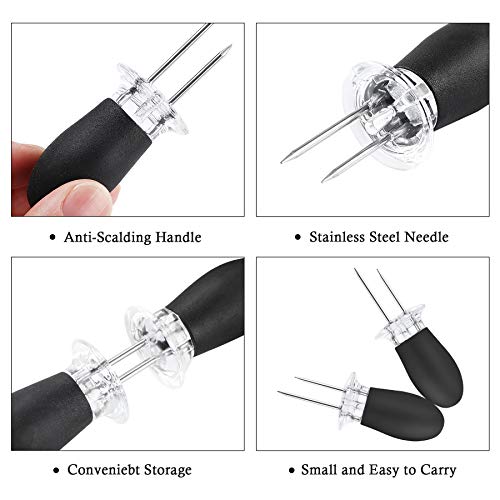 AUGSUN 18Pcs/9Pairs Black Corn Holders, Stainless Steel Corn Cob Holders Corn on The Cob BBQ Fork Skewers with Butter Spreader for Home Cooking Parties Camping