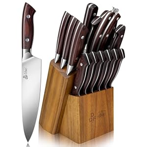 DDF iohEF Set Couteau Cuisine, 16 Pezzi Set di Coltelli da Cucina con Blocco, Ceppo Coltelli Professionali Ultra Affilati in Acciaio Inossidabile con Affilatrice Forbici