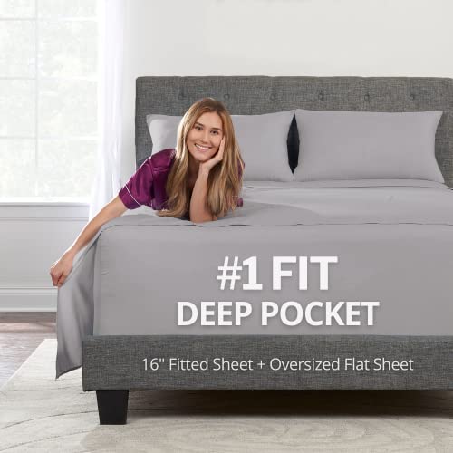 King Size Sheets Set Deep Pocket King Size Bed Sheets Oversize Flat Sheet - 2 Fitted Pillowcases Calm Grey