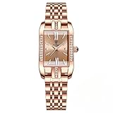 Poedagar Orologio da donna di lusso, alla moda, con quadrante con diamanti, in oro rosa, verde, impermeabile, in acciaio inox, orologio da donna, Oro Rosa