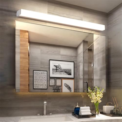 Apliques de pared largo de aluminio plata con iluminación LED para baños modernos 1
