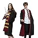 Amycute Costume di Wizard, Grifondoro Deluxe Accappatoio Costume + Occhiali da Mago Rotondi + Bacchetta Magica di Plastica + Cravatta + Sciarpa Lunga (M)
