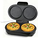 FineMade Omeleteira Elétrica, Frigideira Antiaderente Para Omeletes, Omeleteiras Duplas Com 2 Ranhuras Redondas De 11 Cm, Máquina Para Fazer Mordidas De Ovos, Frigideira Dupla Elétrica Para Ovos, M