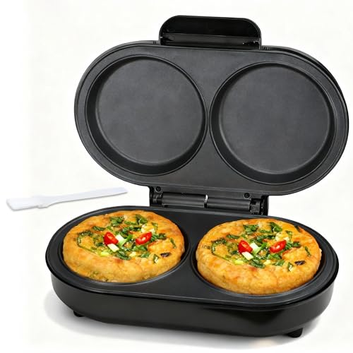 FineMade Omelette Maker Electric, Omelette Pan Nonstick, Dual Omelette Makers with 2 x 4.75” Round Grooves, Egg Bite Maker, Electric Double Egg Pan, Mini Pancake Maker, Breakfast Sandwich Maker, Black