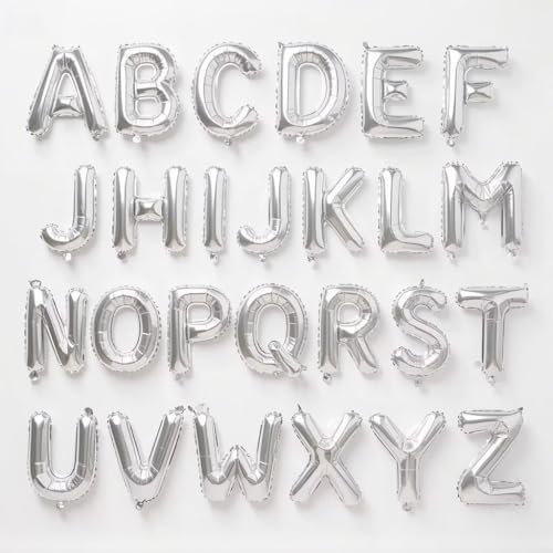 Vthoviwa Ballon Lettre A-Z Alu 26 Alphabet Ballon Argent Décorations Fête. Personnalisé Décos Party Ballon ABCDEFGHIJKLMNOPQRSTUVWXYZ 16 Pouce
