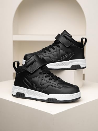 Boys Girls Outdoor Sports Board Shoes with Leather Upper, Breathable and Comfortable with Soft Padded Neck, Fashionable Retro Street Style, Basketball Shoes Suitable for All Seasons2