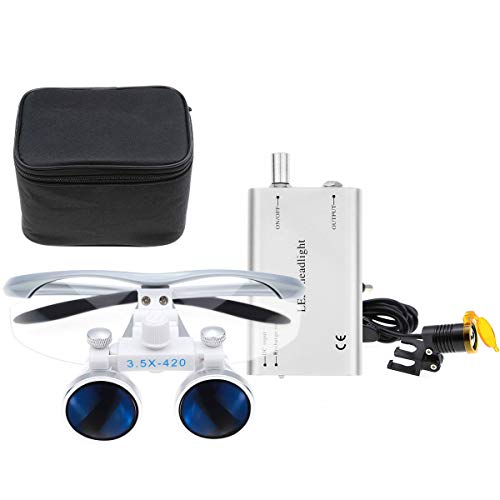 BoNew 3.5X Sur~gical Bino~cular Loupes Optical Glass + 3W Headlight + Cloth Bag (Silver)