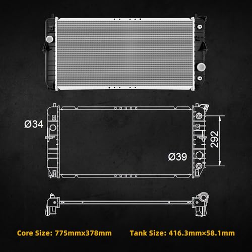 Image of DWVO Radiator Compatible with 2000 2001 2002 2003 2004 2005 Buick LeSabre 2000 2001 2002 2004 2005 Pontiac Bonneville 3.8L V6, Aluminum Core
