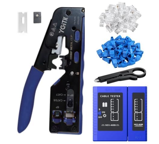 YGiTK RJ45 Crimp Tool Kit, 3-in-1 Crimper, Stripper, Cable Tester for CAT5, Cat5e, CAT6,Cat6A 8P+6P