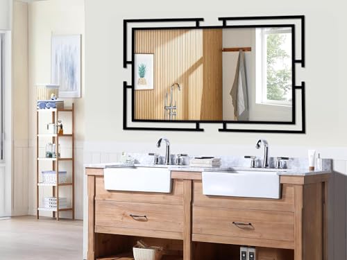 Image of 60 inchx30 inch Large Black Bathroom Mirror, Full Length Mirror Wall Decor with Metal Frame for Living Room, Entryway, Bedroom, Horizontal /Vertical
