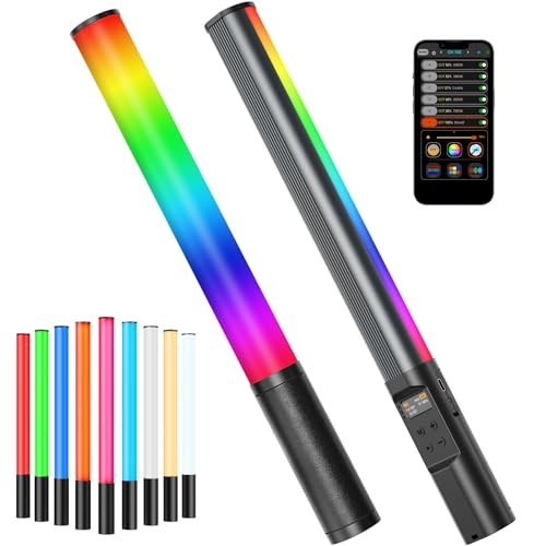 Heysliy Varita de Luz de Video RGB Portátil Tubo LED para Fotografía con Control por App, 360° Colores Completos, 2500K 9900K, Brillo Ajustable, 24 Escenas, Batería 2600mAh