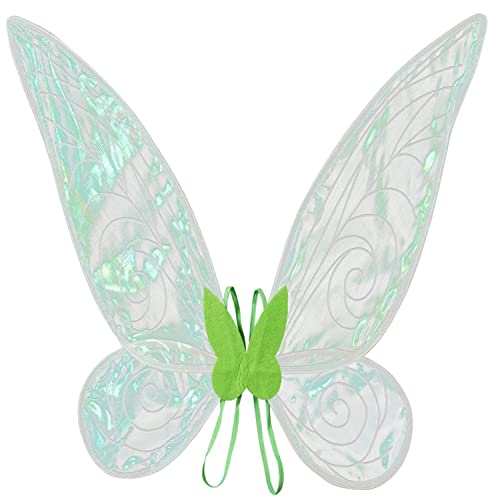ZEXILILA Adult Fairy Wings Shiny Transparent Princess Wings Angel Wings Sutable for Halloween Costume Dress Up Green
