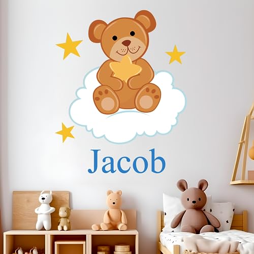 Vinilo Decorativo Oso Bebé en la Nube con Estrellas 21x26 in