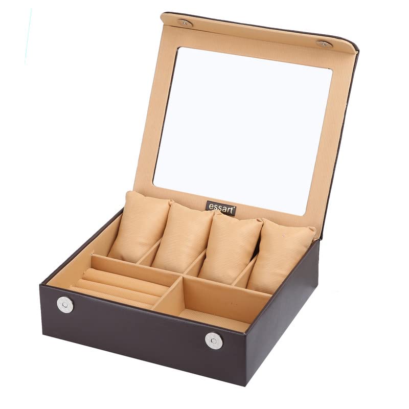 Essart (Sarvika Faux Leather Suede Finish Jewellery/Trousseau/Vanity/Cosmetic/Multi-Purpose Makeup And Cufflinks Box/Watch Box Wc-4-Brown