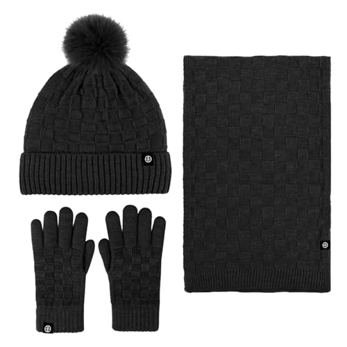 Tricotés bonnet écharpe et gants doublés polaire chaud de haute qualité